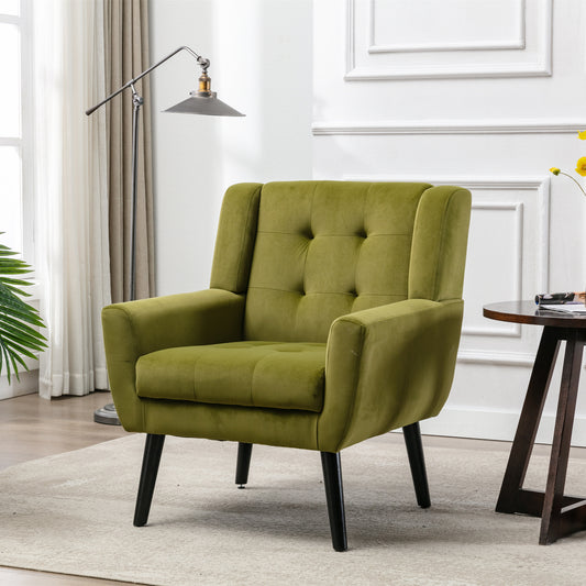 Soft Velvet Accent Chair With Black Legs, Green