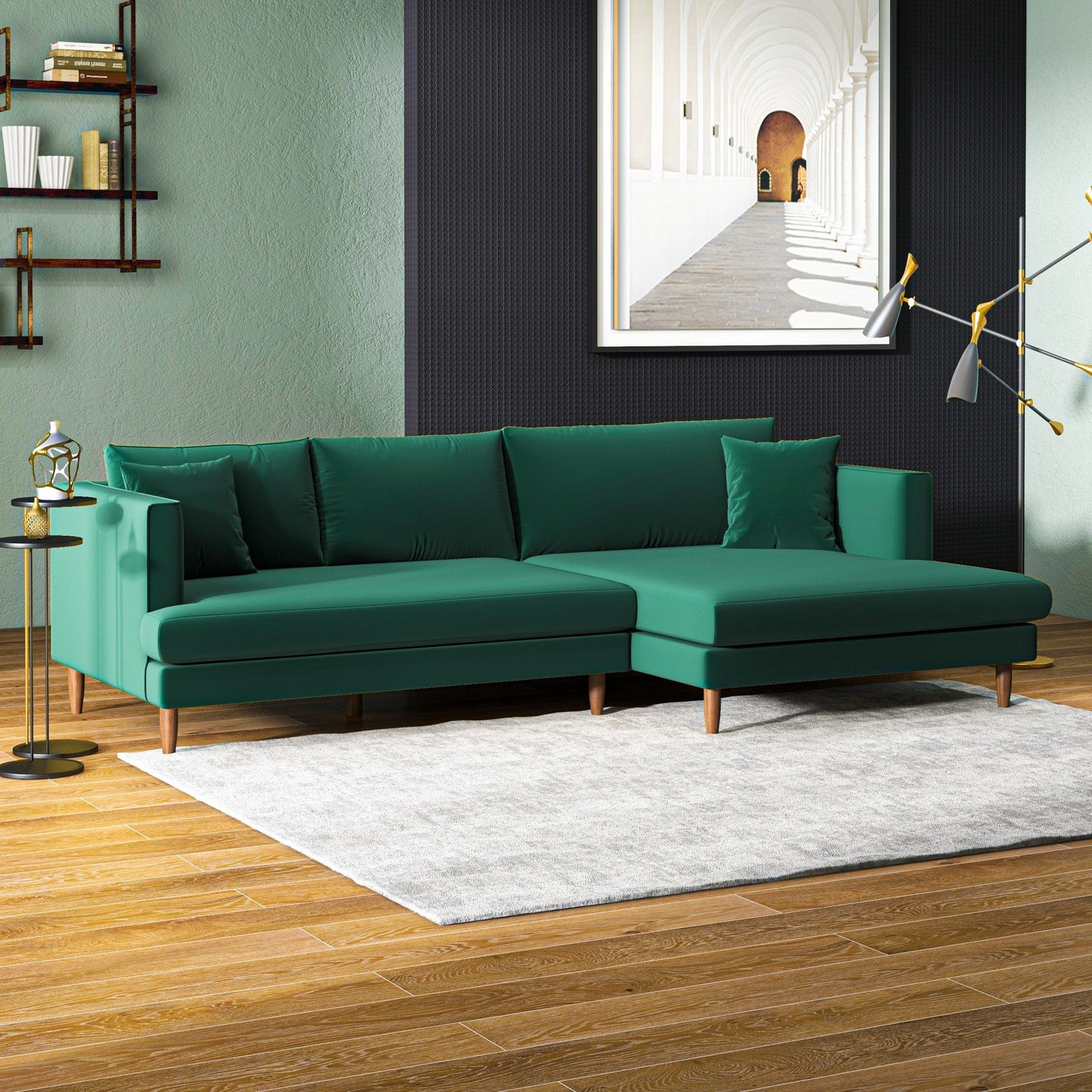 Sectional Sofa (Green Velvet - Right Facing Chaise)