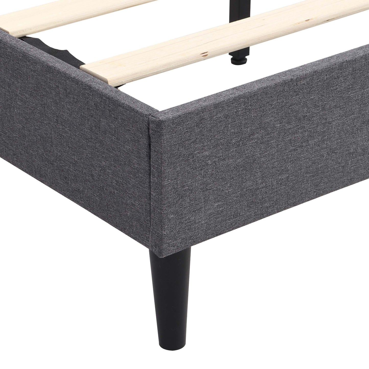 Fabric Upholstered King Size Platform Bed Frame with Headboard, Dark Grey