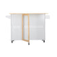 Mobile Kitchen Island Sideboard with Extensible Wood Table Top, White-Beech