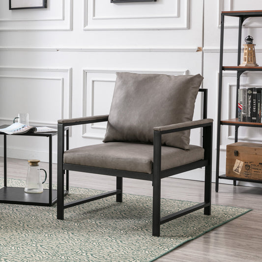 Modern Pu Accent Chair with Black Metal Frame, Grey