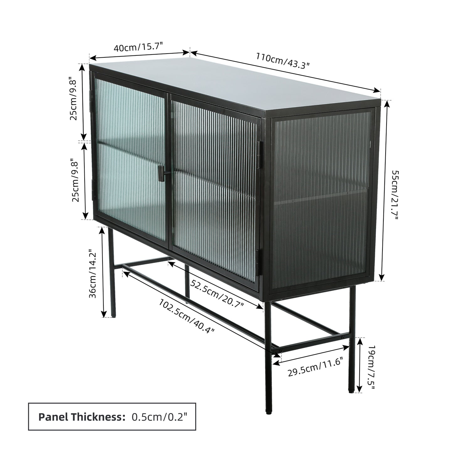 Simple Retro Sideboard Storage Cabinet with Detachable Wide Shelves, Black