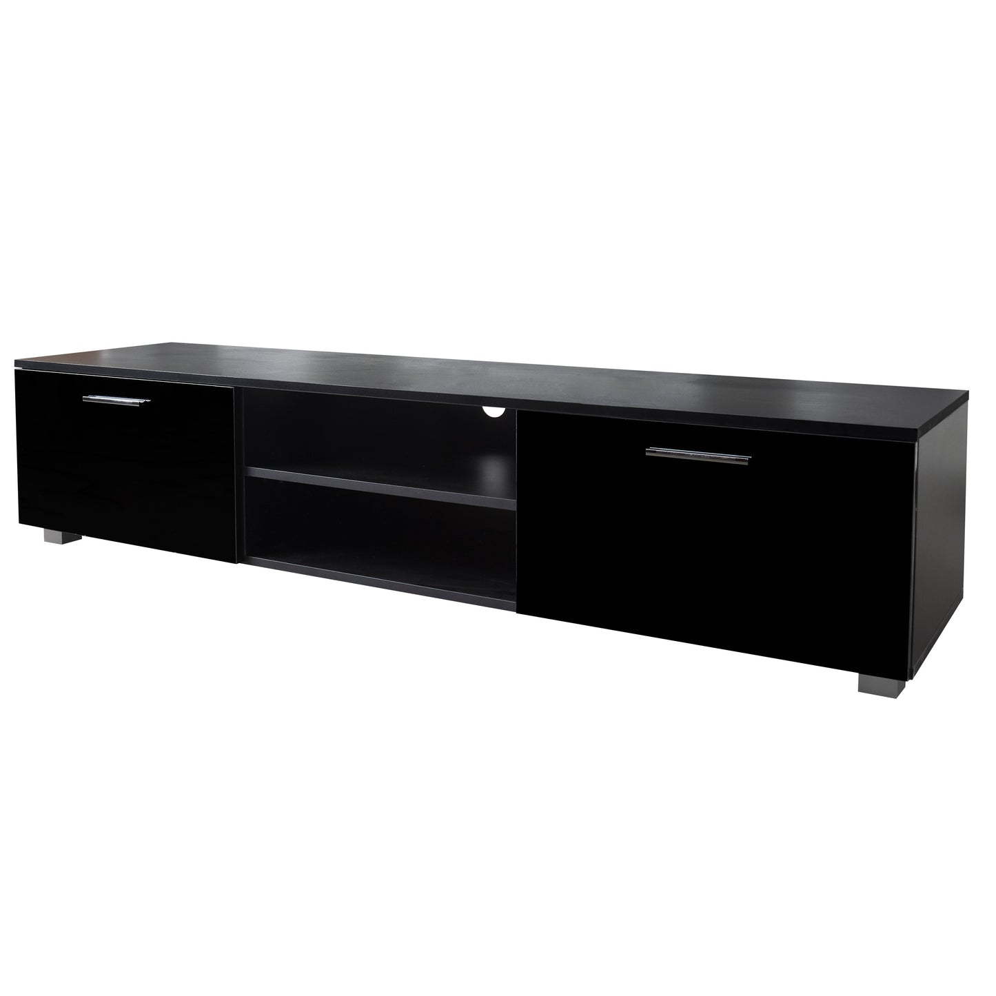 Modern 63" Media Console with 2 Storage Cabinets and Open Shelves, Black