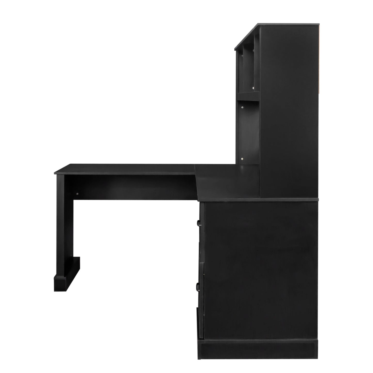 L-Shaped Computer Desk with Hutch, Antiqued Black