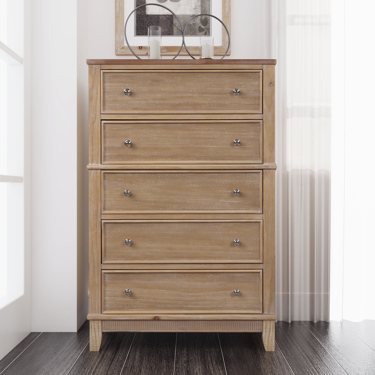 Natural Solid Pine 5 Drawer Chest, Hazel