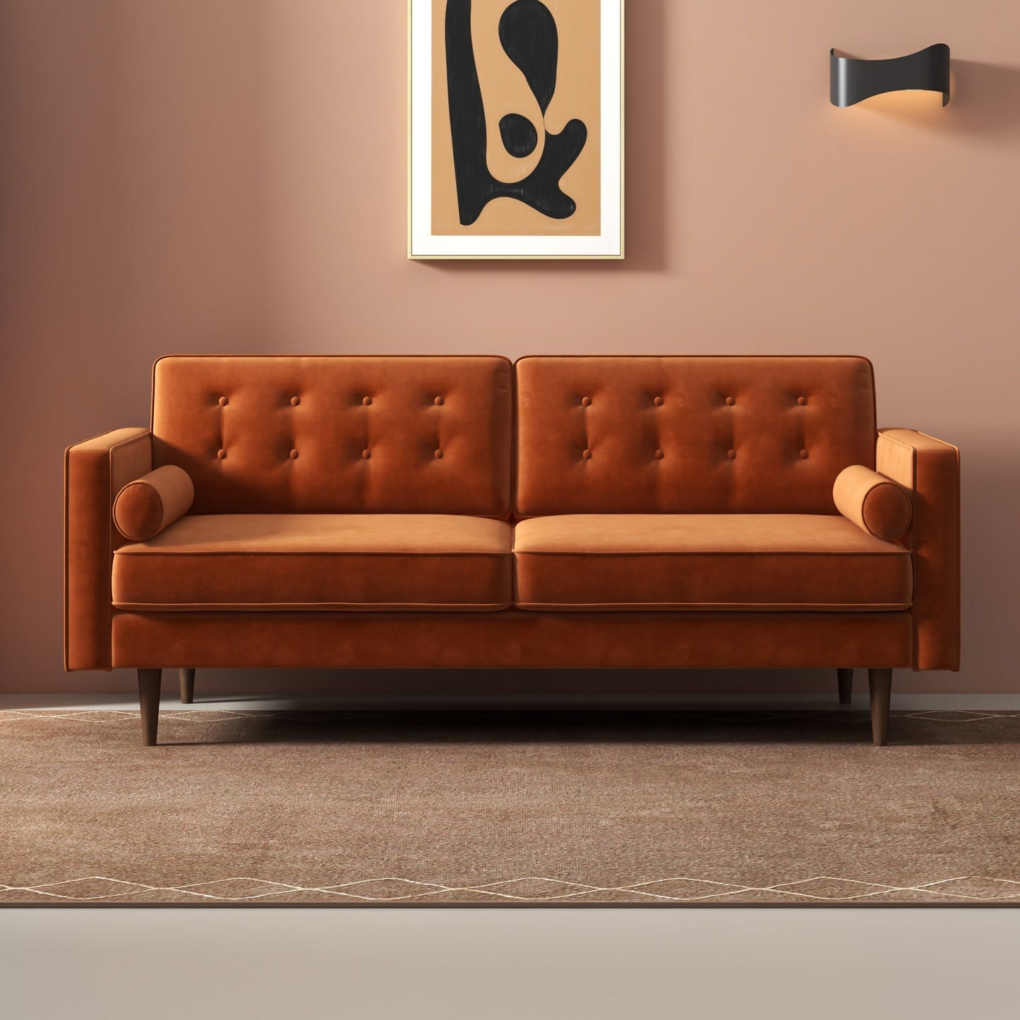 Kendall Velvet Loveseat | Burnt Orange