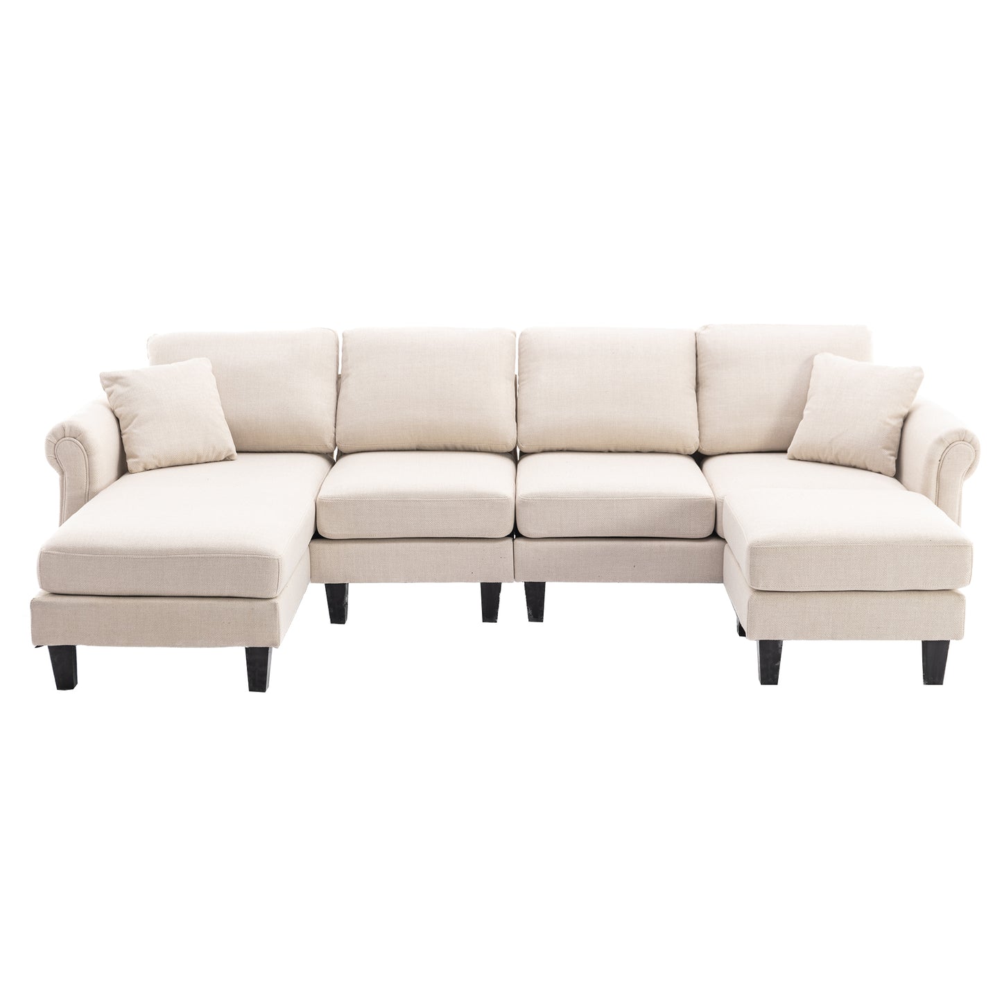 Linen Upholstered Sectional Sofa and Ottoman, Beige