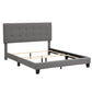 Upholstered Platform Bed Frame with Button Tufted Dark Grey Linen Headboard, Queen