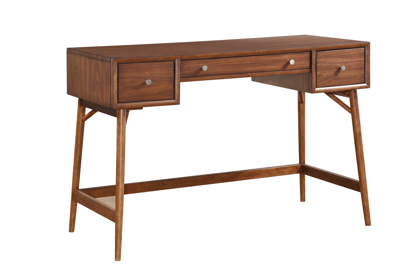 Counter Height Writing Desk with Nickel Knob Hardware, Brown