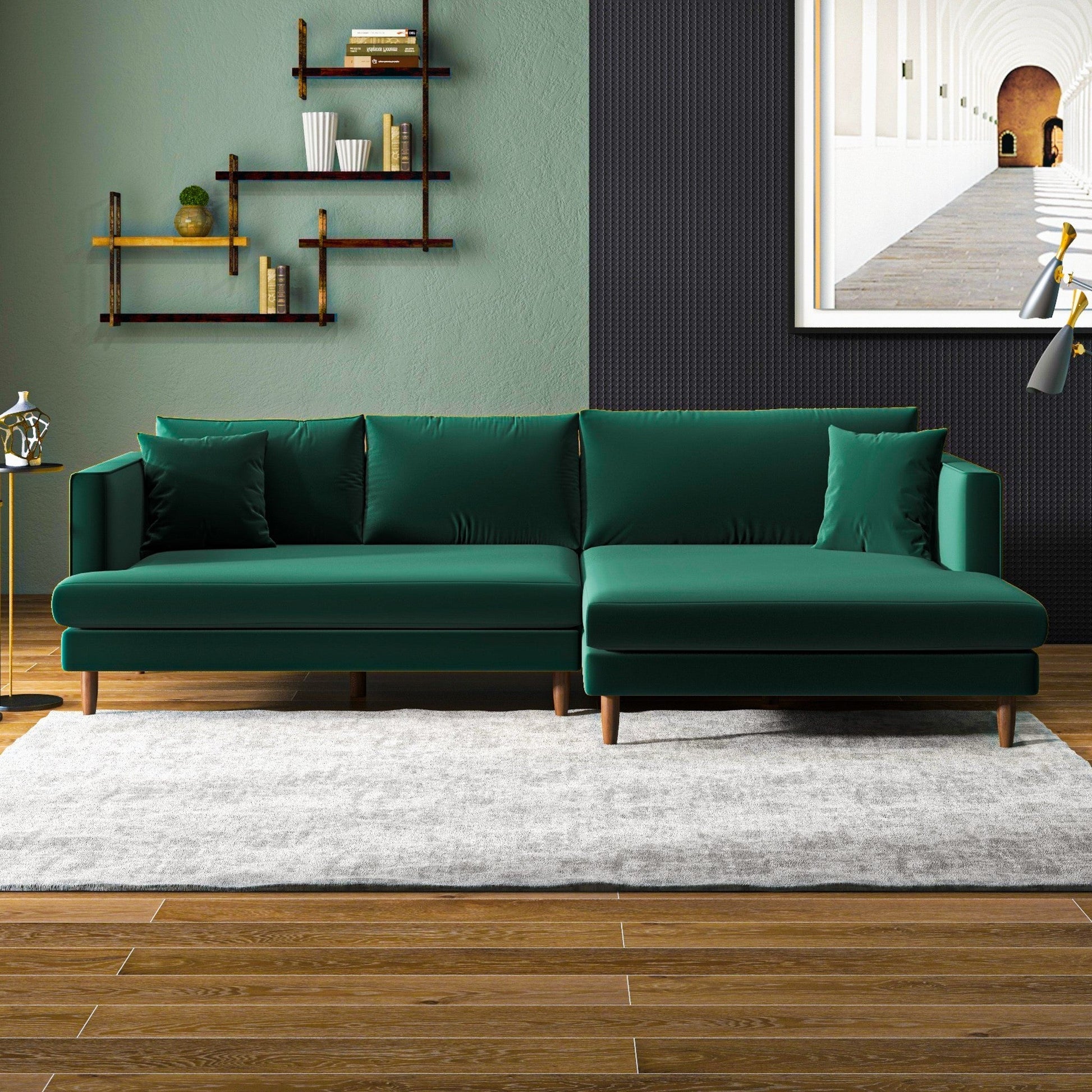 Sectional Sofa (Green Velvet - Right Facing Chaise)