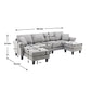 Linen Upholstered Sectional Sofa and Ottoman, Light Grey