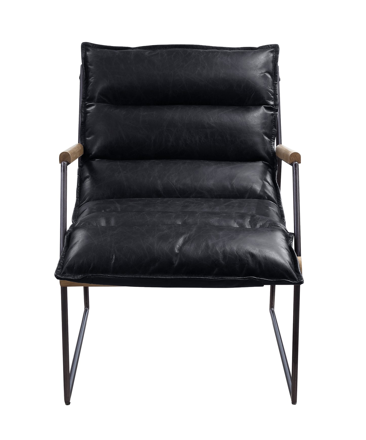 Luberzo Leather Accent Chair with Matt Iron Finish, Distress Espresso