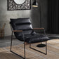 Luberzo Leather Accent Chair with Matt Iron Finish, Distress Espresso