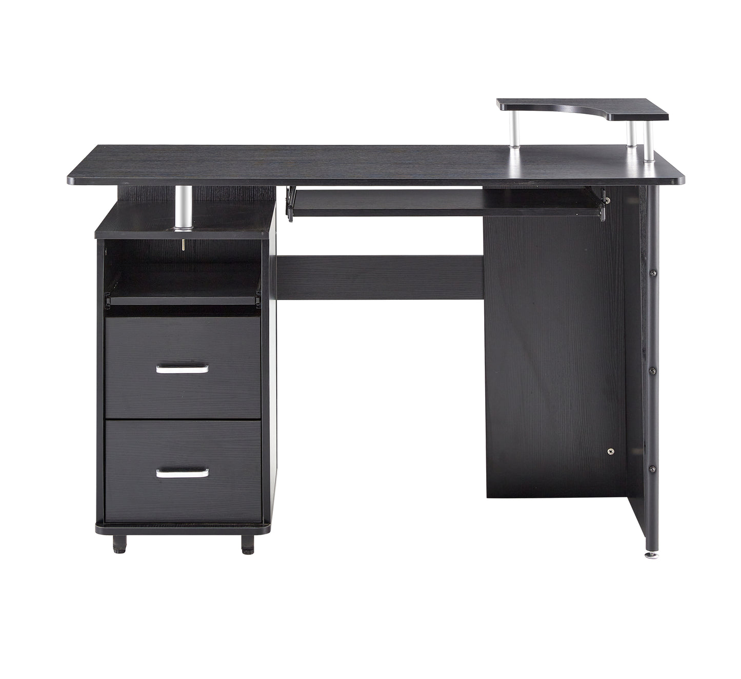 Compact Computer Desk with Two Drawers, Storage & Roller Tray, Black