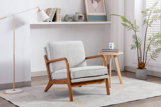 Wood Frame Accent Armchair With Fabric Cushion, Oyster Grey