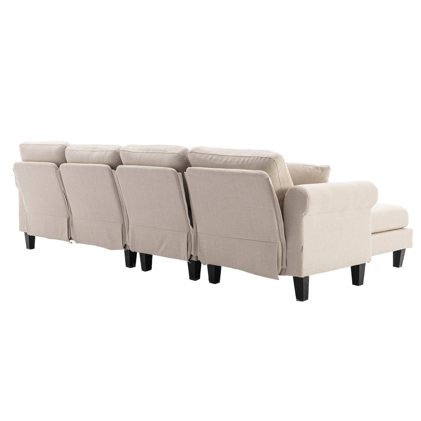 Linen Upholstered Sectional Sofa and Ottoman, Beige