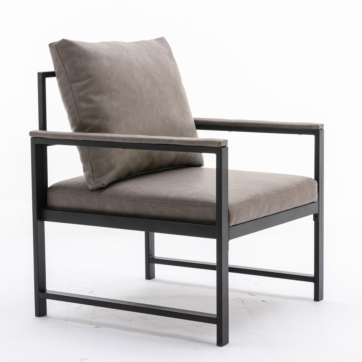 Modern Pu Accent Chair with Black Metal Frame, Grey