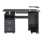 Compact Computer Desk with Two Drawers, Storage & Roller Tray, Black