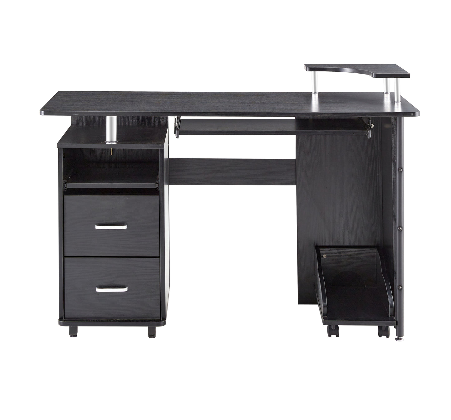 Compact Computer Desk with Two Drawers, Storage & Roller Tray, Black