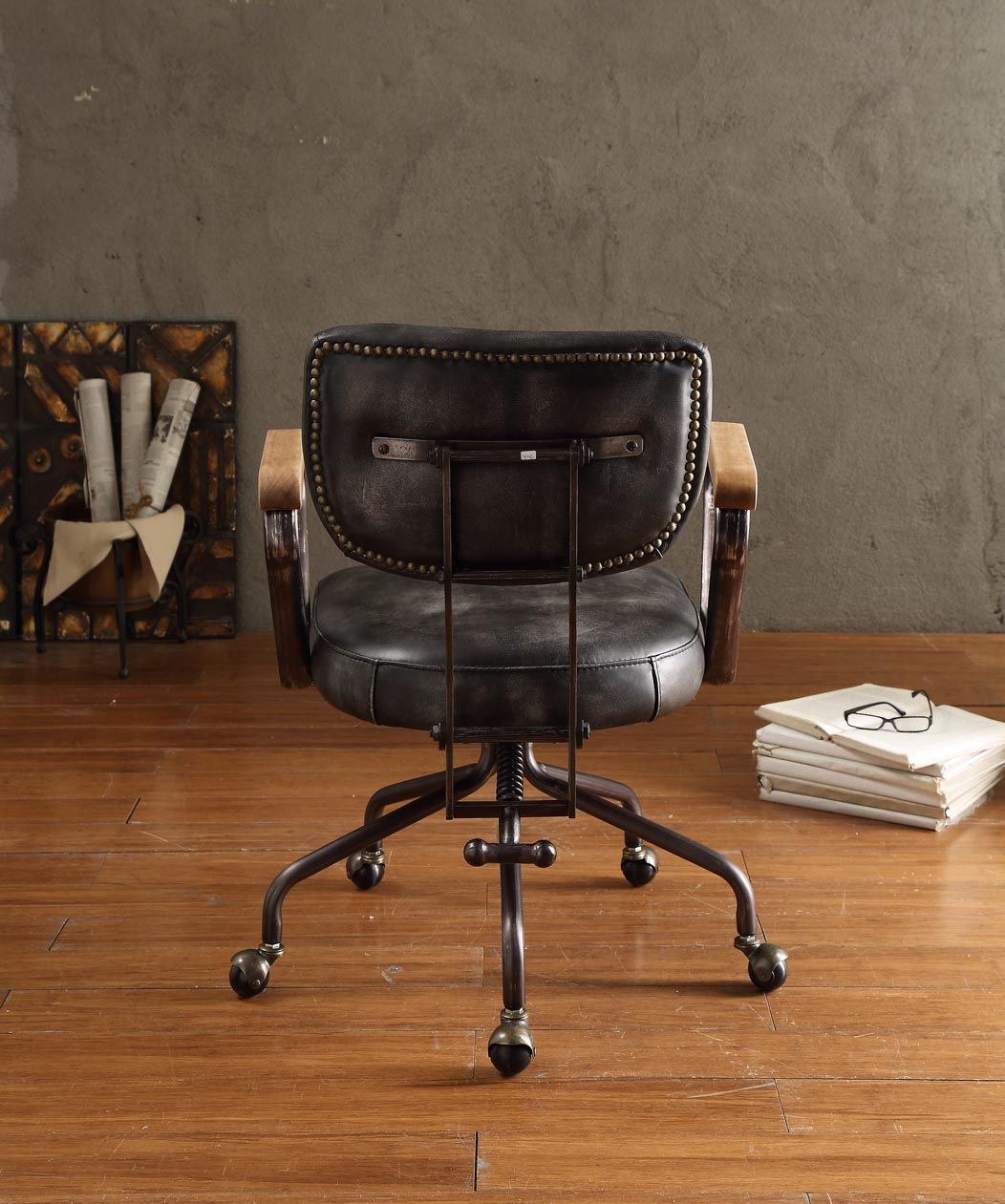 Hallie Top Grain Leather Office Chair, Vintage Black