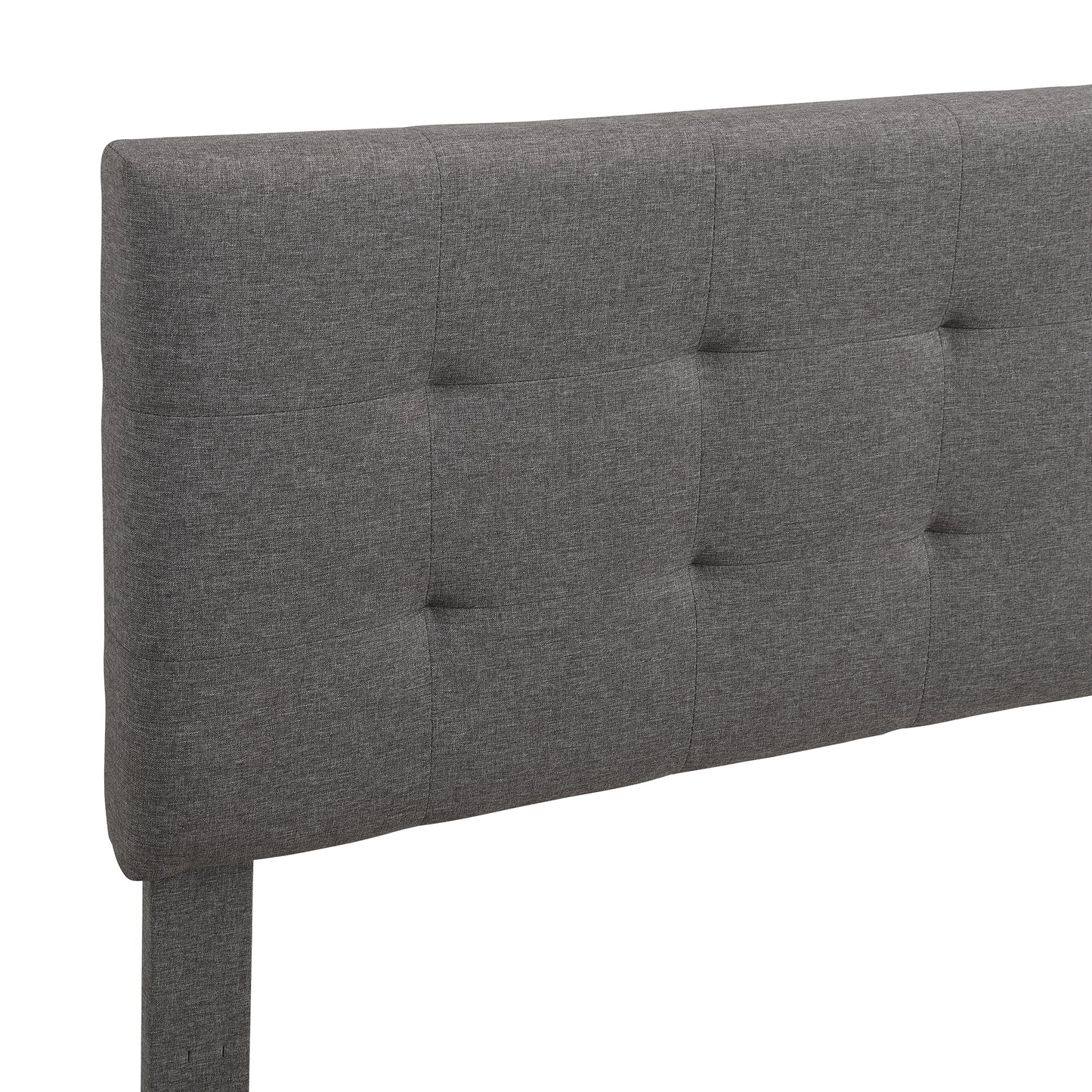 Upholstered Platform Bed Frame with Button Tufted Dark Grey Linen Headboard, Queen