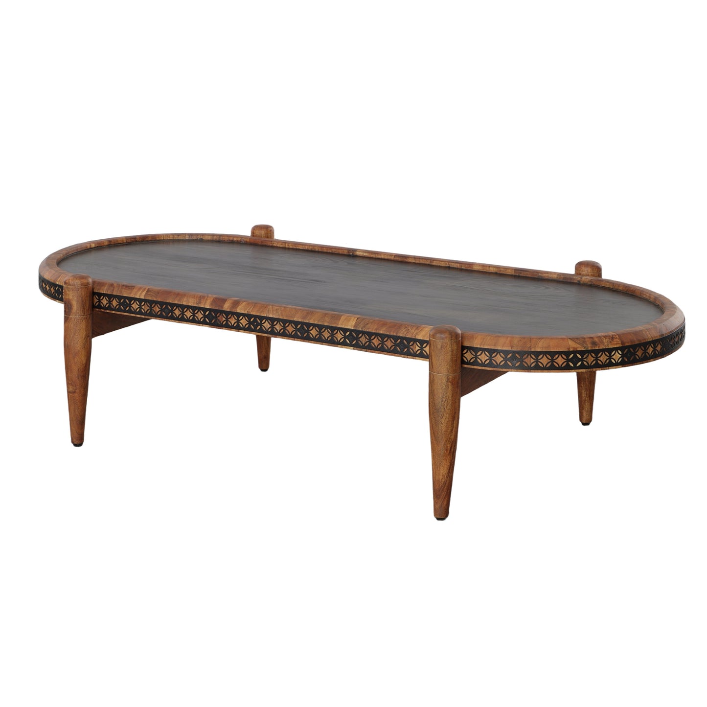 2 Piece Oval Acacia Wood and Metal Nesting Coffee Table-8