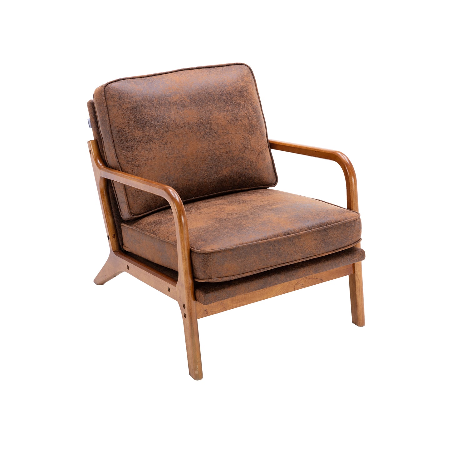 Wood Frame Accent Armchair With Pu Cushion, Coffee