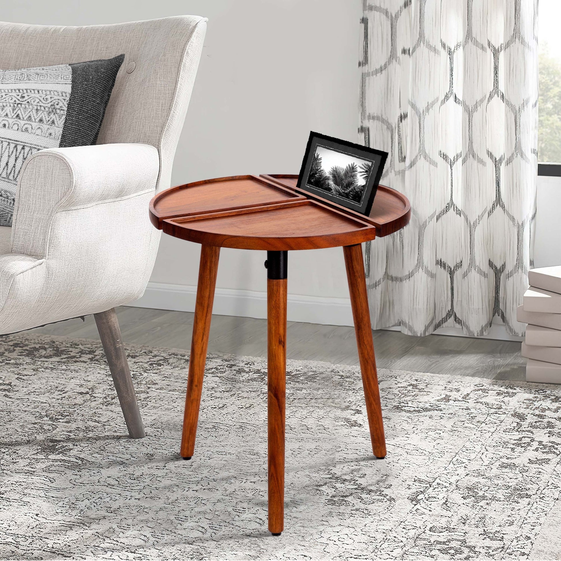 Round Acacia Wood Side Accent Table-5