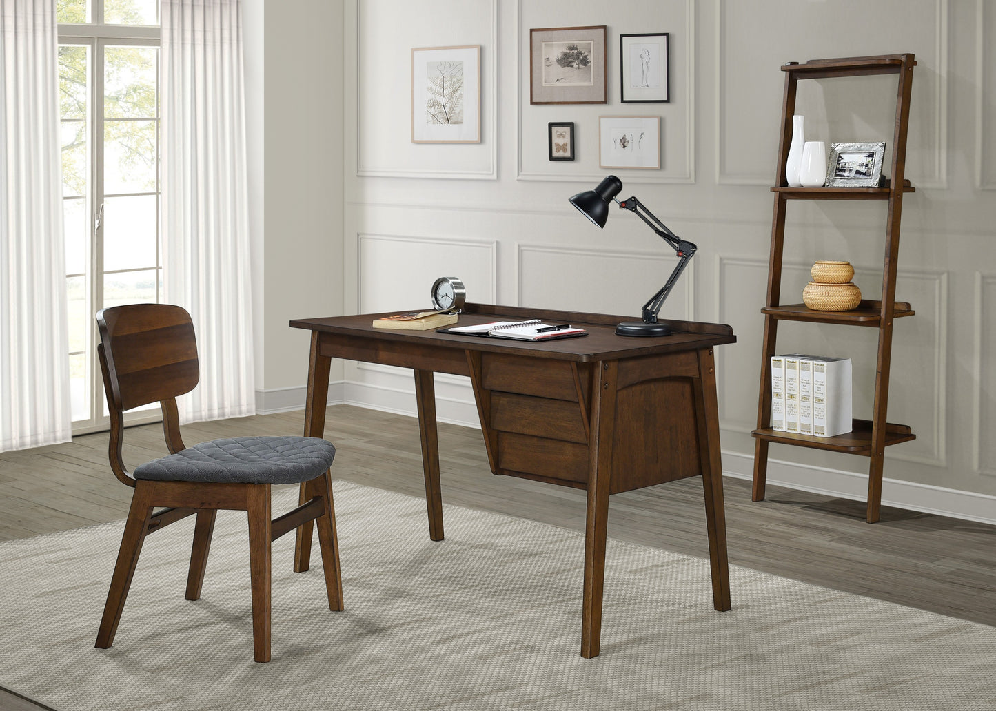 Contemporary Wood Writing Desk with Chair, Gray Walnut