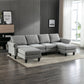 Linen Upholstered Sectional Sofa and Ottoman, Light Grey