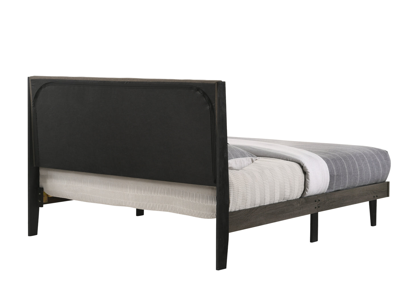 Valdemar Queen Bed, Brown Fabric & Weathered Gray Finish