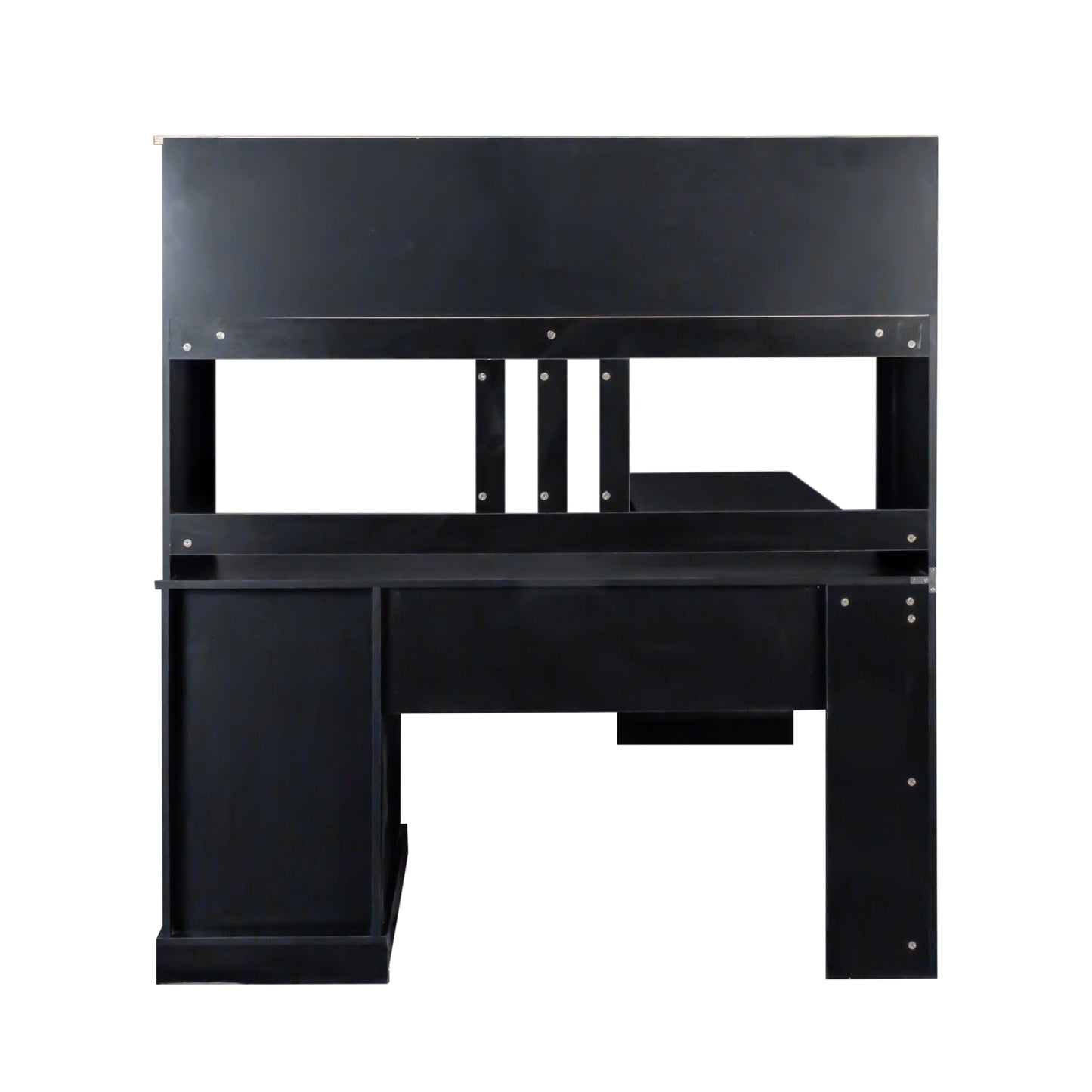 L-Shaped Computer Desk with Hutch, Antiqued Black