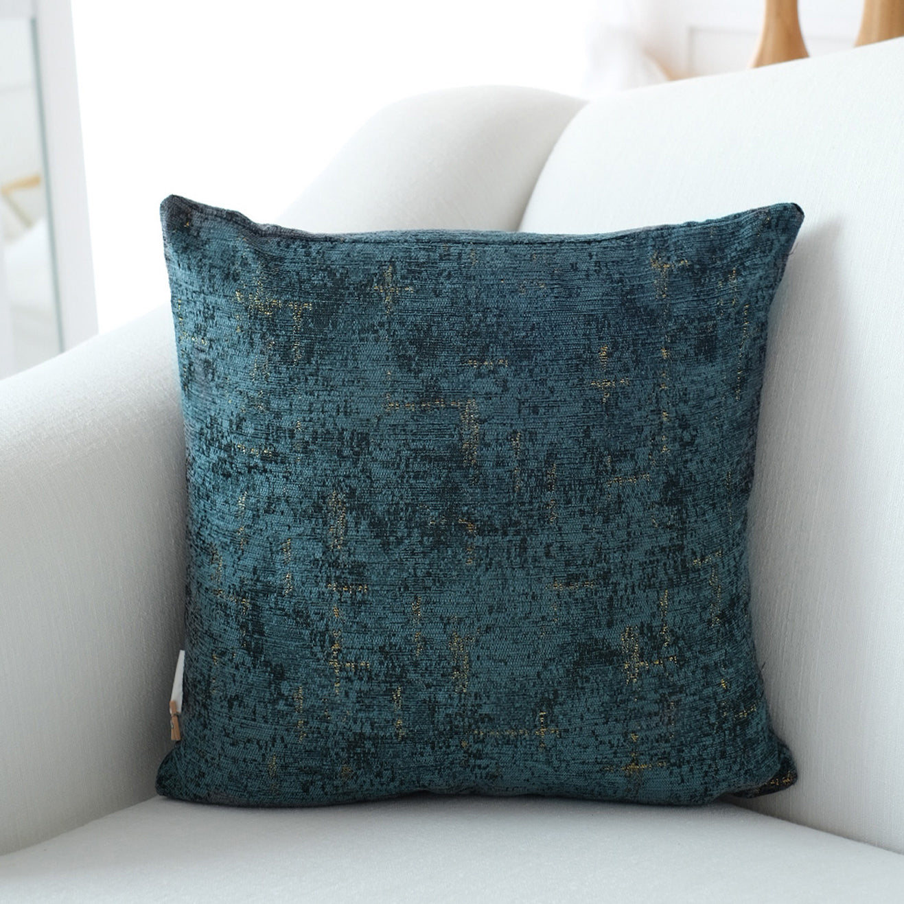 Decorative Denim 18" x 18" Blue and Gold Chenille Throw Pillow