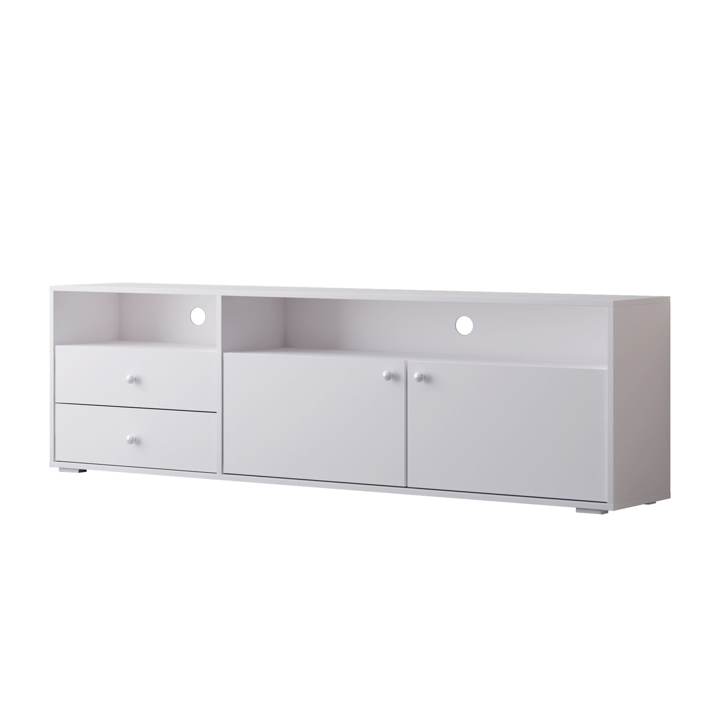 Modern 63" Media Console with 2 Cabinets, 2 Drawers and Open Storage, White