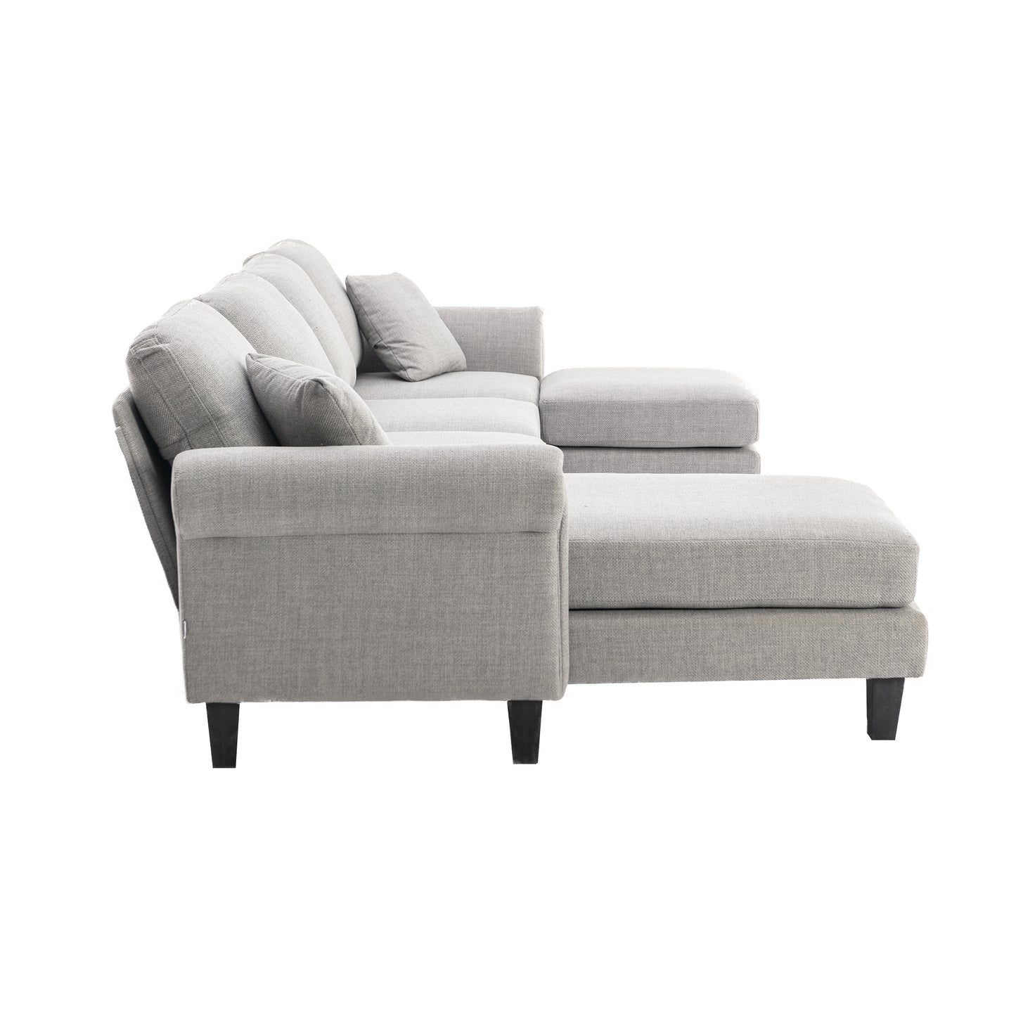 Linen Upholstered Sectional Sofa and Ottoman, Light Grey