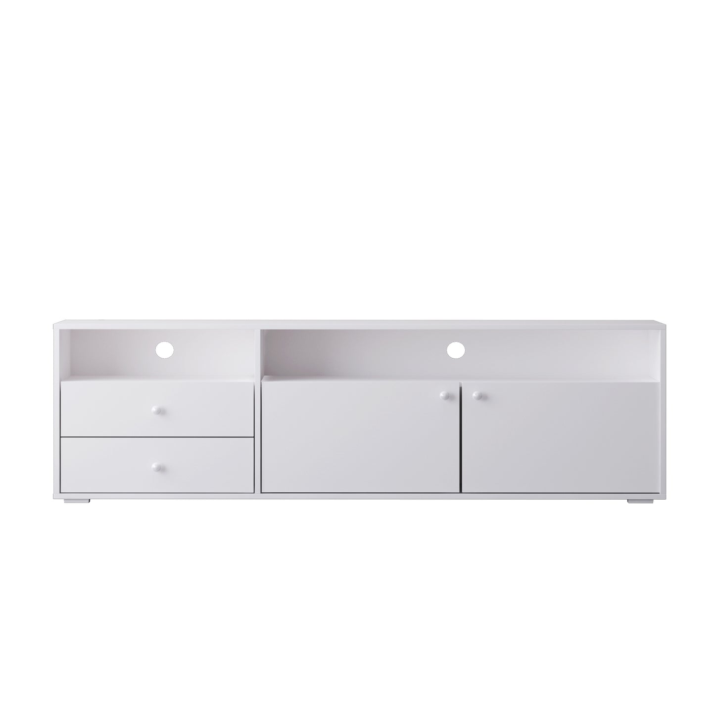 Modern 63" Media Console with 2 Cabinets, 2 Drawers and Open Storage, White