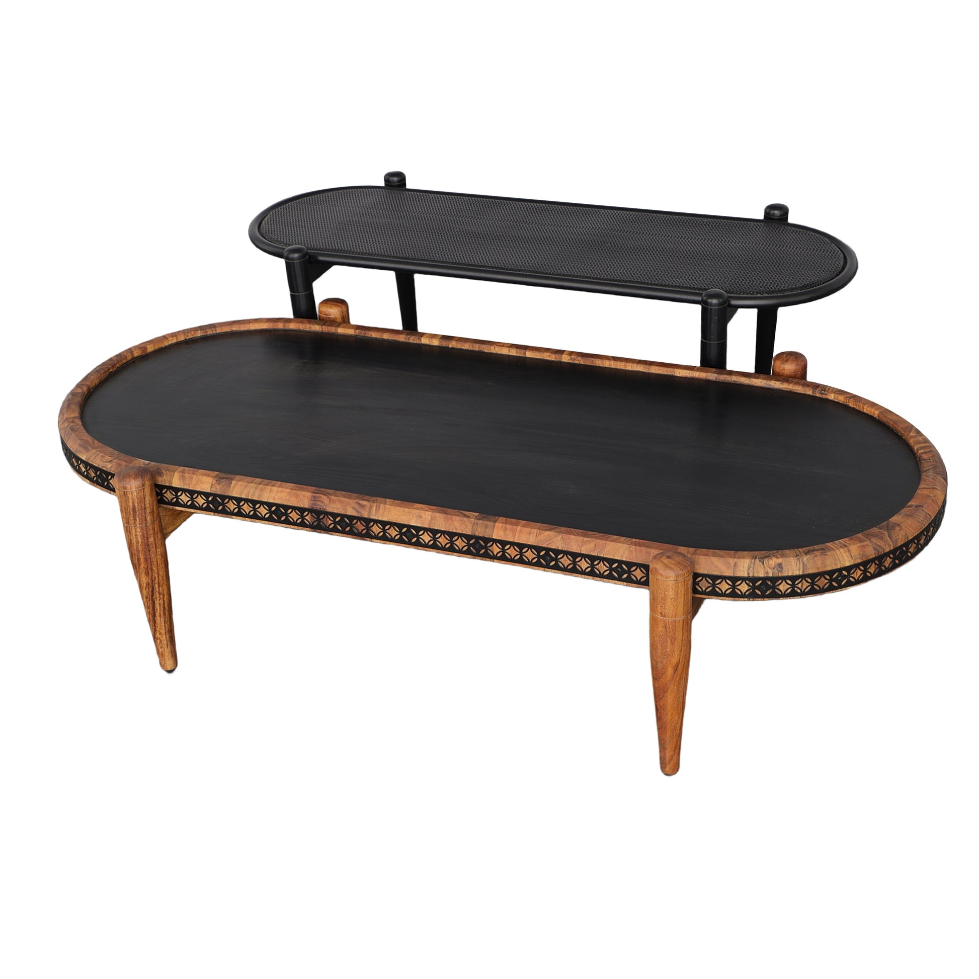 2 Piece Oval Acacia Wood and Metal Nesting Coffee Table-2