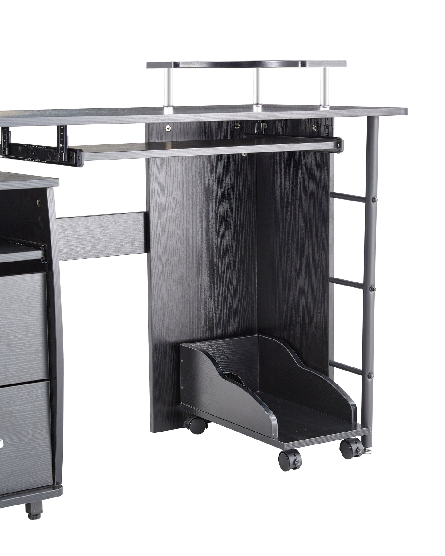 Compact Computer Desk with Two Drawers, Storage & Roller Tray, Black