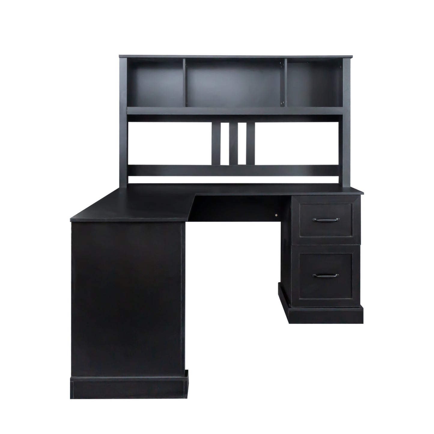 L-Shaped Computer Desk with Hutch, Antiqued Black