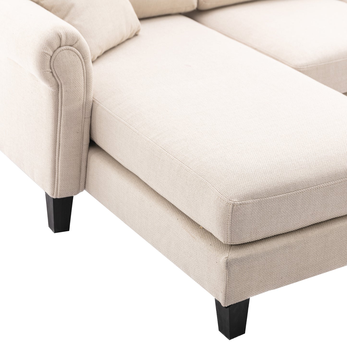 Linen Upholstered Sectional Sofa and Ottoman, Beige