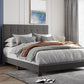 Upholstered Platform Bed Frame with Button Tufted Dark Grey Linen Headboard, Queen