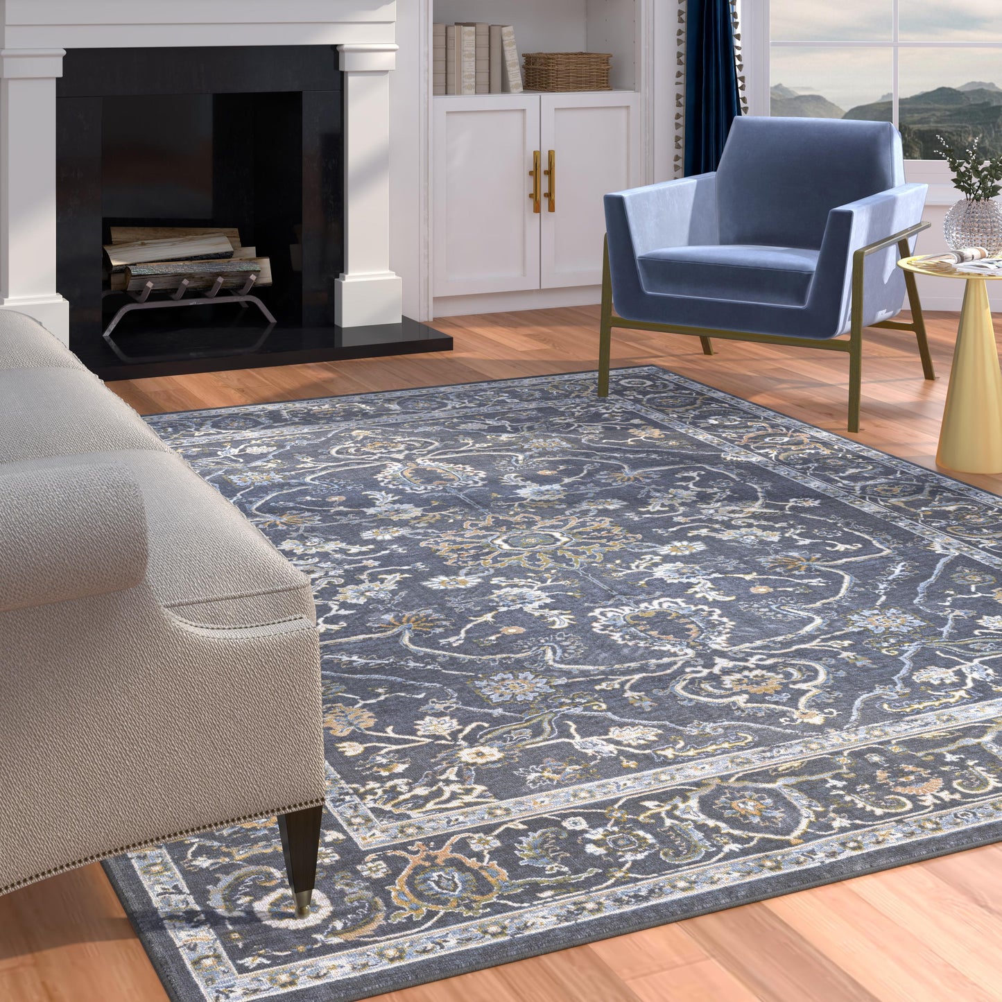 Damara Blue, Gray, and Multi-color Viscose Area Rug