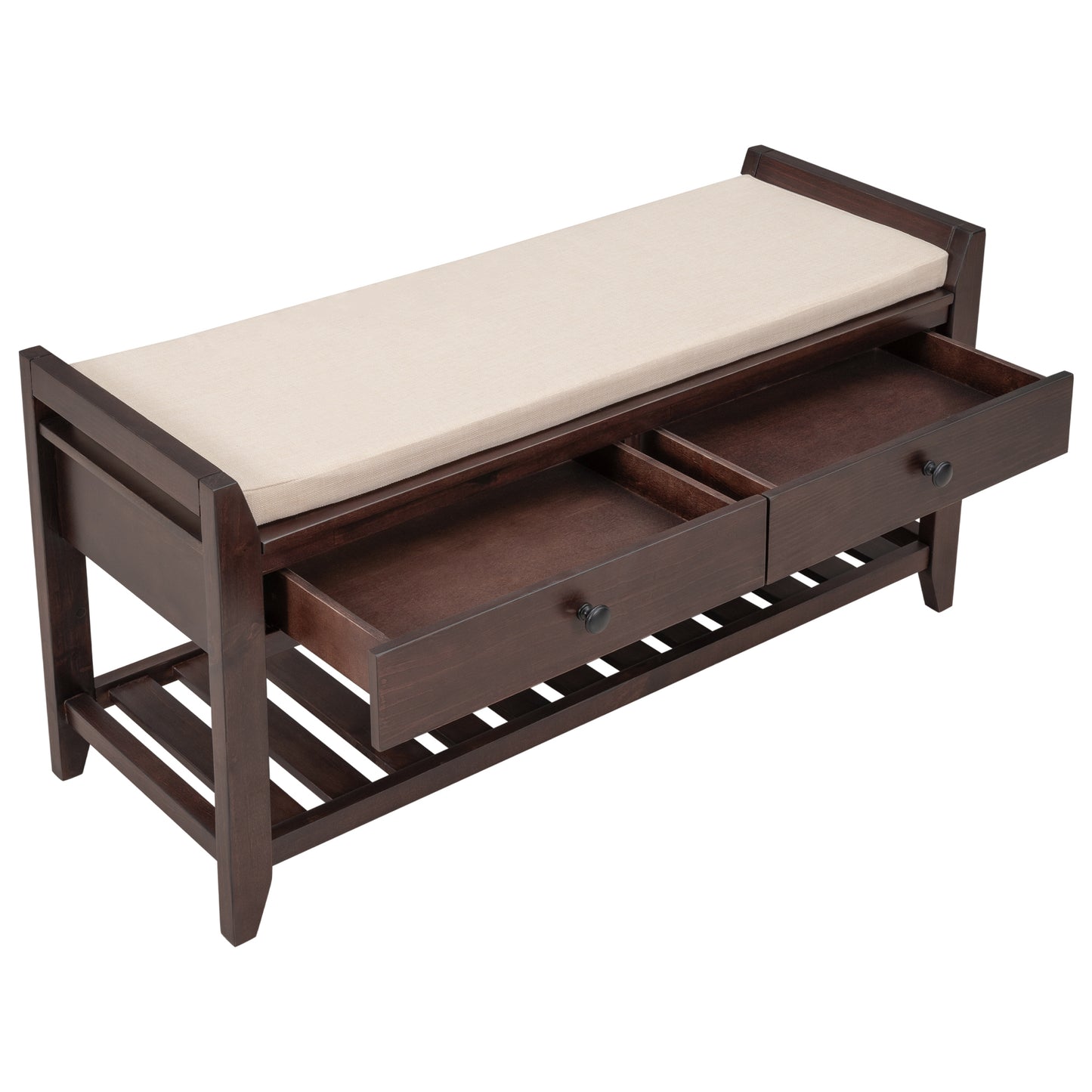 Shoe Rack Storage Bench with Cushioned Seat & Drawers, Espresso