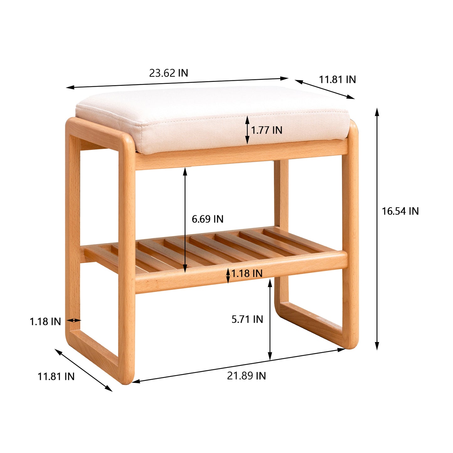 Beech Wood 23.6" Shoe Rack Bench