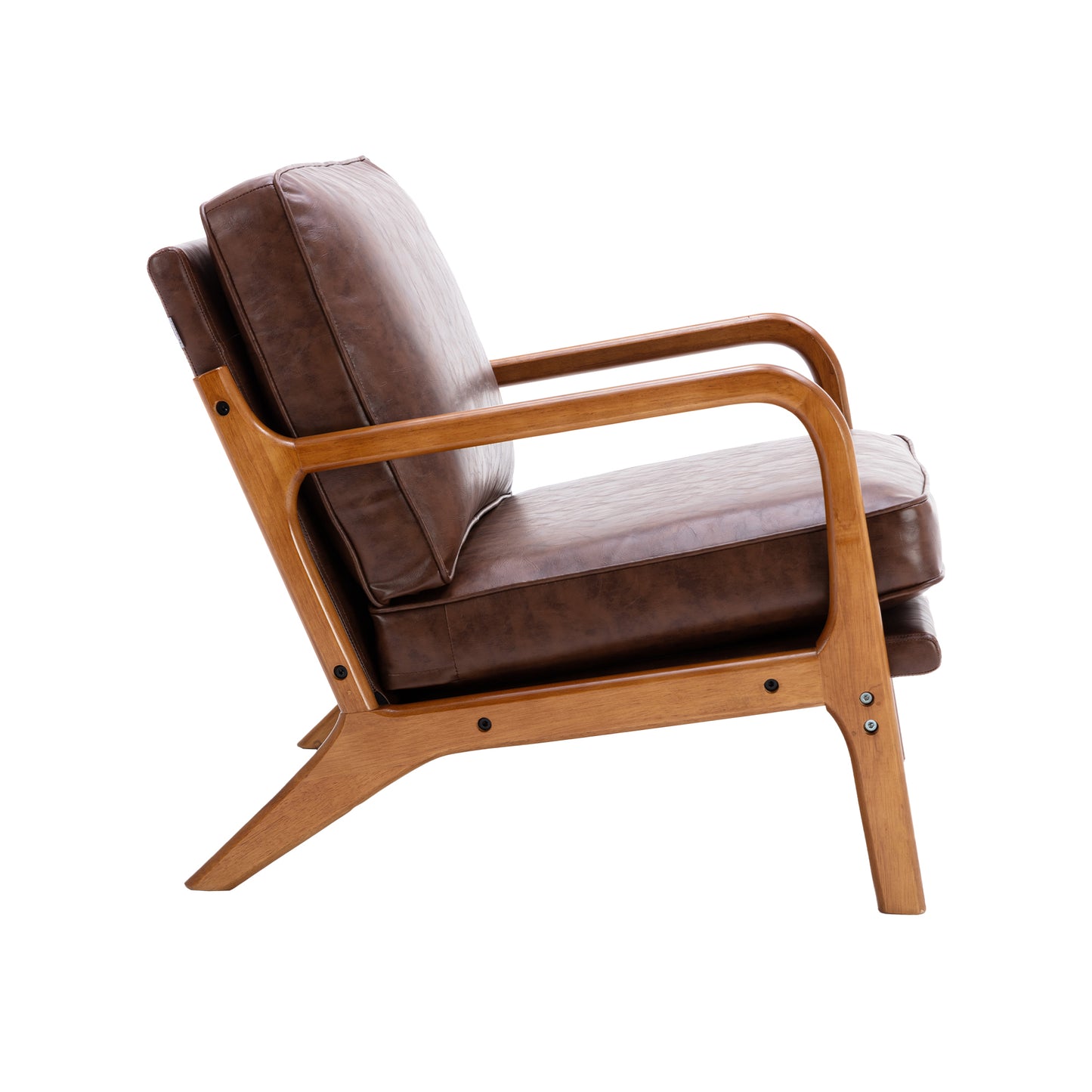 Wood Frame Accent Armchair With Pu Cushion, Brown