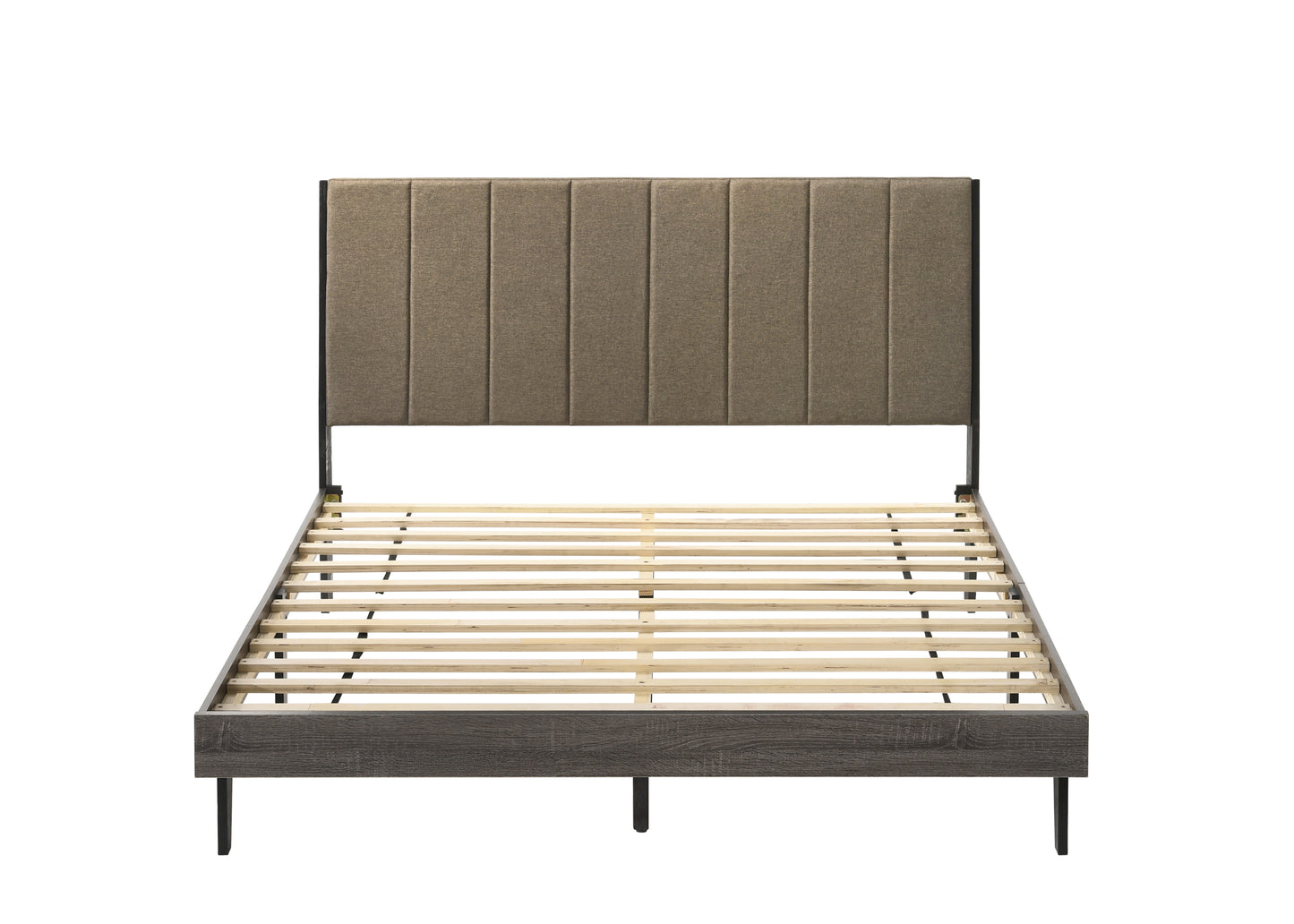 Valdemar Queen Bed, Brown Fabric & Weathered Gray Finish