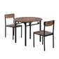 Compact 3-Piece Round Dining Table Set w/ Drop Leaf & 2 Chairs, Black Frame / Rustic Brown Finish