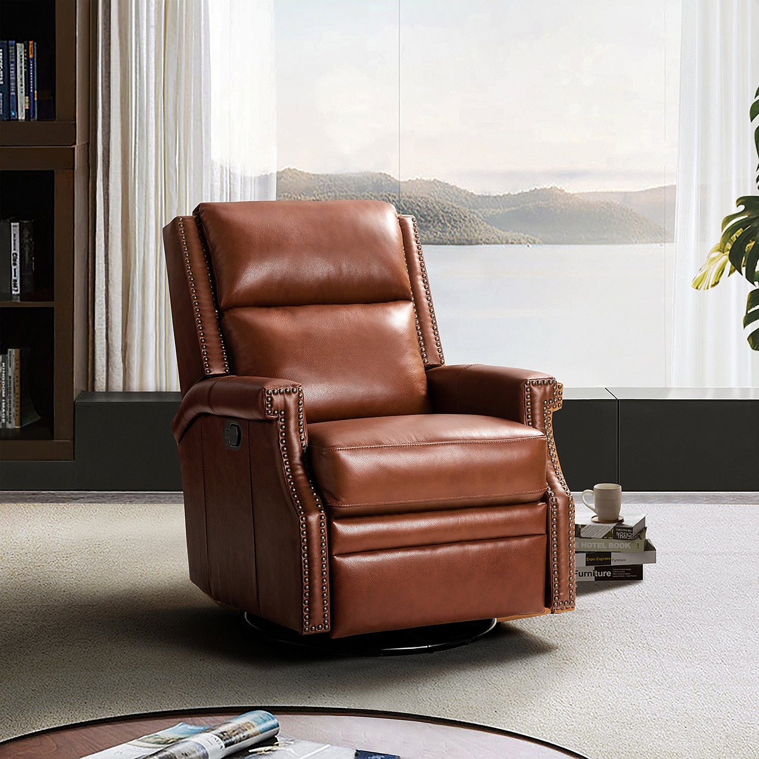 Genuine Leather Swivel Rocker Recliner-9