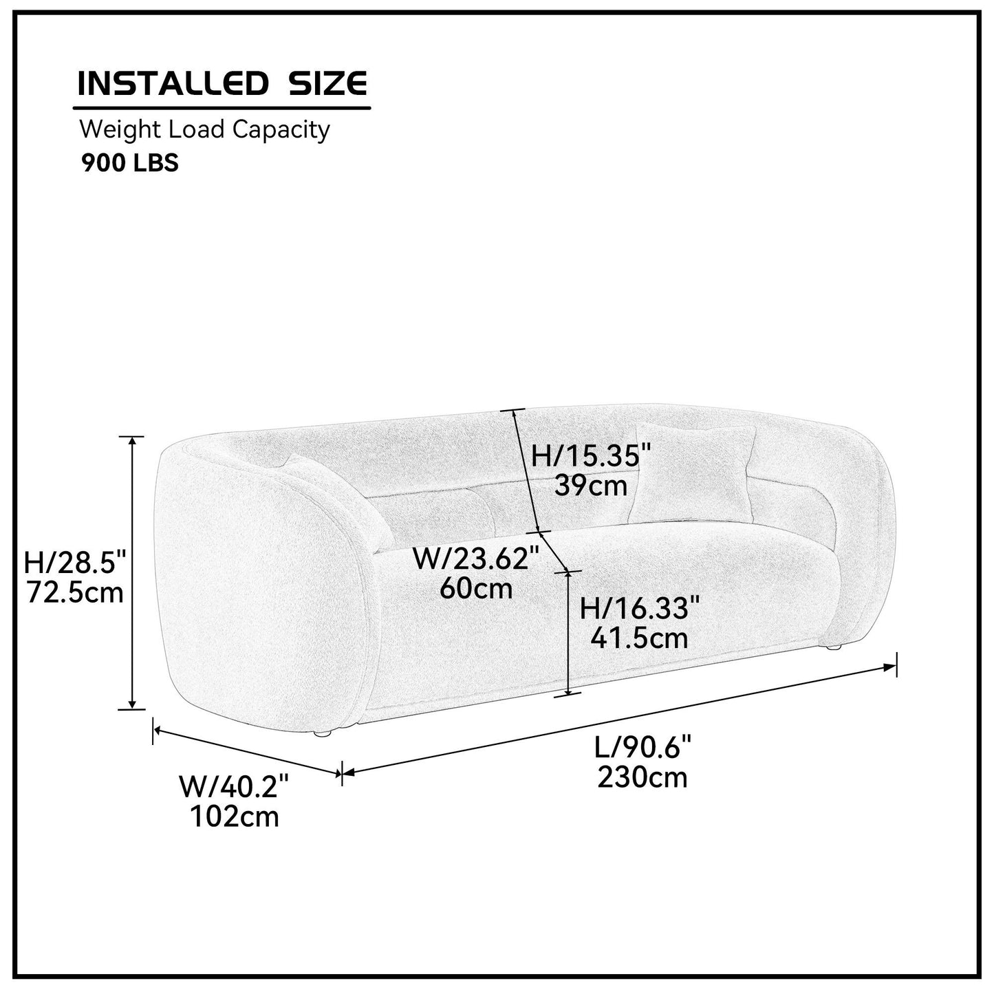 Curved 90.6" Boucle 3-Seat Sofa, White