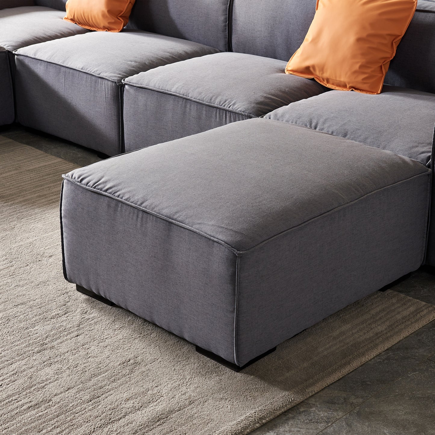 Modular U Shape Sectional Fabric Sofa, Grey